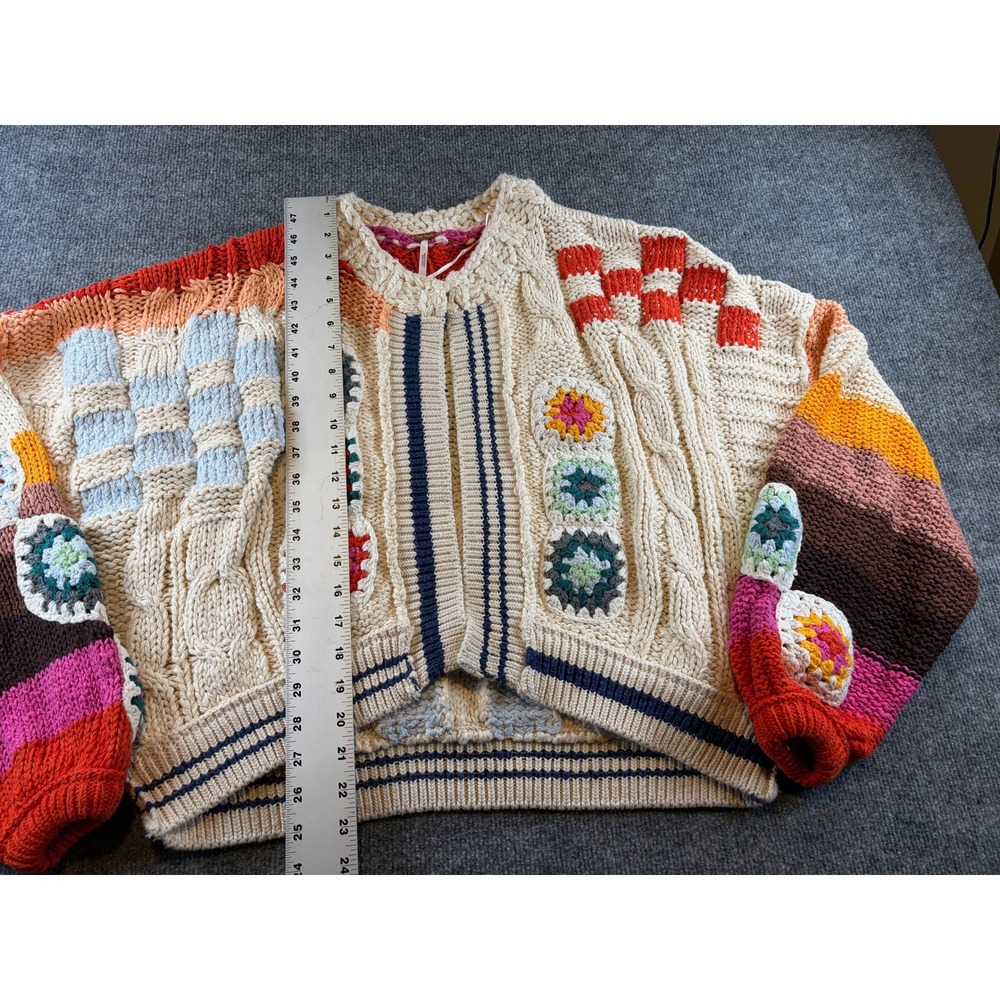 Free People Crochet Patchwork Cardigan Sweater Multi Color Granny Square Small - Picture 2 of 5